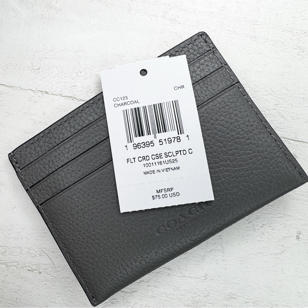 NWOT Coach Gunmetal Metallic Pebbled Leather Card Holder Wallet w/ Signature C - Picture 4 of 4